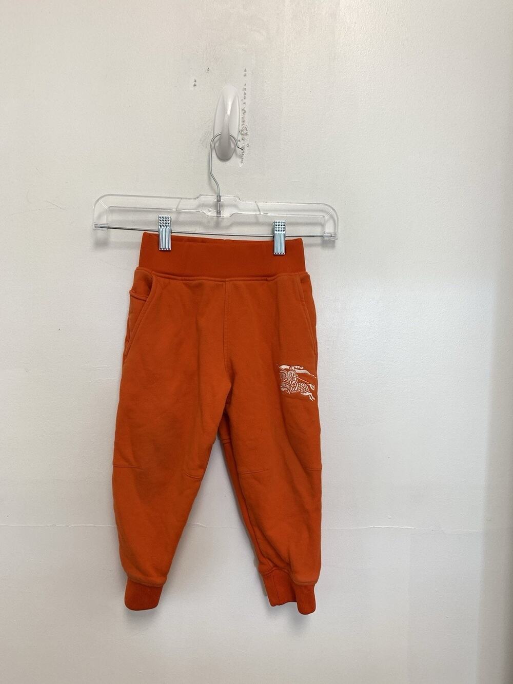 Burberry Boy's Orange Gordon Knight Design Embroidered Joggers Pants Size 4Y